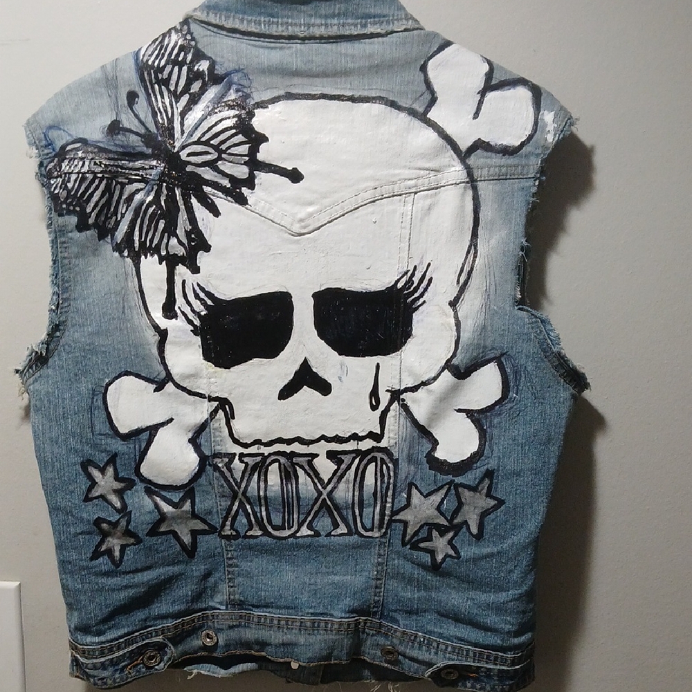 Angels Blue Jean Jacket with Skull and Star Accents